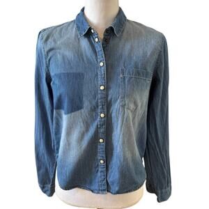 Jacqueline de Yong JDY Western Pearl Snap Cropped Chambray Shirt